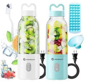 2PCS Portable Personal Blender 17 OZ/500 ML Juicer, 175W Personal Size Blender, Ideal for Smoothies, Ice Blending, Juicing, and Food Processing, Compact, Convenient, and VersatileBlue&White 2PCS Portable Personal Blender 17 OZ/500 ML Juicer, 175W Personal Size Blender, Ideal for Smoothies, Ice Blending, Juicing, and Food Processing, Compact, Convenient, and VersatileBlue&White