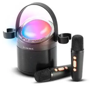 Audiobox Mini Karaoke Machine for Kids & Adults 2 Mics, Voice Effects & LED Lights, Birthday Gifts for Girls Boys Family Home Party Audiobox Mini Karaoke Machine for Kids & Adults 2 Mics, Voice Effects & LED Lights, Birthday Gifts for Girls Boys Family Home Party