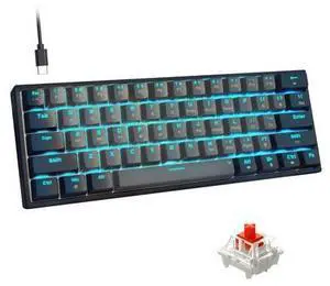 Snpurdiri 60% Wired Mechanical Gaming Keyboard, Ice Blue LED Backlit 61 Keys Mini Wired Office Keyboard for Windows Laptop PC Mac (Black-Grey, Red Switches) Snpurdiri 60% Wired Mechanical Gaming Keyboard, Ice Blue LED Backlit 61 Keys Mini Wired Office Keyboard for Windows Laptop PC Mac (Black-Grey, Red Switches)