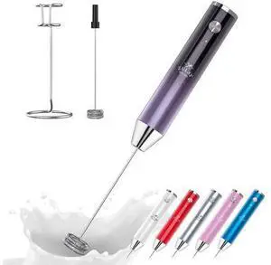 Rechargeable Milk Frother Handheld Lux - Powerful 2-Speed Motor, Waterproof, 2000mAh Battery - Drink Mixer for Latte, Cappuccino, Matcha & Protein Powder - Black Purple Rechargeable Milk Frother Handheld Lux - Powerful 2-Speed Motor, Waterproof, 2000mAh Battery - Drink Mixer for Latte, Cappuccino, Matcha & Protein Powder - Black Purple