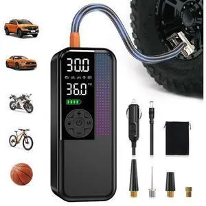 Tire Inflator Portable Air Compressor, 150 PSI Cordless Air Pump, Dual Power 6000mAh, 12V DC Car Plug, Fast Inflation 24L/Min, Auto Shut-Off, LED Light, 4 Preset Modes for Car, Bike, Motorcycle, Balls Tire Inflator Portable Air Compressor, 150 PSI Cordless Air Pump, Dual Power 6000mAh, 12V DC Car Plug, Fast Inflation 24L/Min, Auto Shut-Off, LED Light, 4 Preset Modes for Car, Bike, Motorcycle, Balls