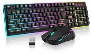 K10 Wireless Gaming Keyboard and Mouse Combo, LED Backlit Rechargeable 3800mAh Battery, Mechanical Feel Anti-ghosting Keyboard + 7D 3200DPI Mice for PC Gamer (Black) K10 Wireless Gaming Keyboard and Mouse Combo, LED Backlit Rechargeable 3800mAh Battery, Mechanical Feel Anti-ghosting Keyboard + 7D 3200DPI Mice for PC Gamer (Black)