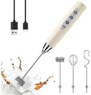 Beige Handheld Milk Frother Wand for Coffee, Rechargeable Electric Whisk with 3 Heads 3 Speeds Drink Mixer Coffee Frother For Latte, Cappuccino, Hot Chocolate, Egg Beige Handheld Milk Frother Wand for Coffee, Rechargeable Electric Whisk with 3 Heads 3 Speeds Drink Mixer Coffee Frother For Latte, Cappuccino, Hot Chocolate, Egg