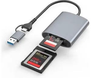 Professional CFexpress Type B and SD Dual-Slot Memory Card Reader with USB 3.2 Gen 2 (10Gbps) Transfer Speed USB-C&USB-A 2-in-1 CFexpress Type B/SD Card Adapter Professional CFexpress Type B and SD Dual-Slot Memory Card Reader with USB 3.2 Gen 2 (10Gbps) Transfer Speed USB-C&USB-A 2-in-1 CFexpress Type B/SD Card Adapter