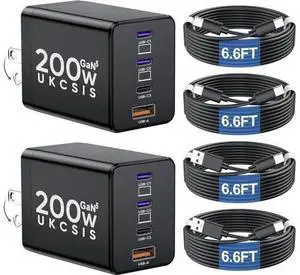 2 Pack 200W USB C Charger Block Foldable 4-Port GaN5 Super Fast Charger USB C Dual 65W Type C Charging Block Laptop Fast Charging Adapter for MacBook Pro/Air iPad iPhone Galaxy Black 2 Pack 200W USB C Charger Block Foldable 4-Port GaN5 Super Fast Charger USB C Dual 65W Type C Charging Block Laptop Fast Charging Adapter for MacBook Pro/Air iPad iPhone Galaxy Black