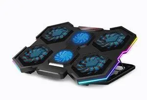 Six-Fan Notebook Radiator Cooling Pad USB Dual Port Rgb Gaming Laptop Cooling Pads Cooler Base Bracket for 15.6"-17"inch Six-Fan Notebook Radiator Cooling Pad USB Dual Port Rgb Gaming Laptop Cooling Pads Cooler Base Bracket for 15.6"-17"inch