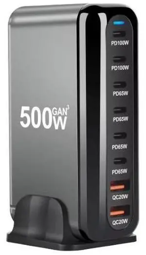 500W GaN Charging Block 8 Port USB Type C Laptop Charger Desktop Charger PD 65W 100w Fast Charging Station 500W GaN Charging Block 8 Port USB Type C Laptop Charger Desktop Charger PD 65W 100w Fast Charging Station