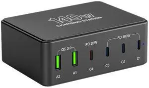 140W Multi USB PD 100W Fast Charger 6-Port USB-C Charging Station QC3.0 PD3.0 Power Adapter 140W Multi USB PD 100W Fast Charger 6-Port USB-C Charging Station QC3.0 PD3.0 Power Adapter