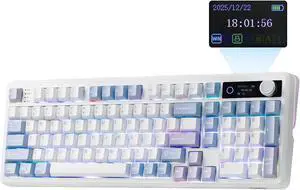 TH99 PRO 96% Mechanical Keyboard with Screen & Knob, 10000mAh, 2.4Ghz/BT, Hot Swap, Custom Driver, RGB Backlight, PBT Keycap, Wireless Gaming Keyboard for PC/Mac (Blue&White, Creamy Jade) TH99 PRO 96% Mechanical Keyboard with Screen & Knob, 10000mAh, 2.4Ghz/BT, Hot Swap, Custom Driver, RGB Backlight, PBT Keycap, Wireless Gaming Keyboard for PC/Mac (Blue&White, Creamy Jade)