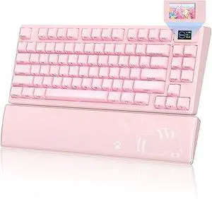 75% Wireless Mechanical Keyboard with Color Multimedia Screen Gaming Creamy Keyboard, Theme 3-Modes Hot Swappable Key Board w/Wrist Rest,SK80 PRO Gasket RGB Custom for Mac/Win,Red Plum Pink 75% Wireless Mechanical Keyboard with Color Multimedia Screen Gaming Creamy Keyboard, Theme 3-Modes Hot Swappable Key Board w/Wrist Rest,SK80 PRO Gasket RGB Custom for Mac/Win,Red Plum Pink