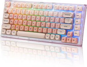 X75 75% Wireless Mechanical Keyboard, Hot Swappable Computer Creamy Keyboard, Foundation Jelly Keycaps, Pre-lubed Switches Gasket Mount RGB Backlit Gaming Keyboards for Win/Mac, Pink X75 75% Wireless Mechanical Keyboard, Hot Swappable Computer Creamy Keyboard, Foundation Jelly Keycaps, Pre-lubed Switches Gasket Mount RGB Backlit Gaming Keyboards for Win/Mac, Pink
