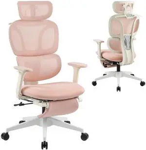 Cabevibe Ergonomic Computer Gaming Chair High Back Desk Chair with 2D Headrest, Footrest for Girl and Adults, Pink