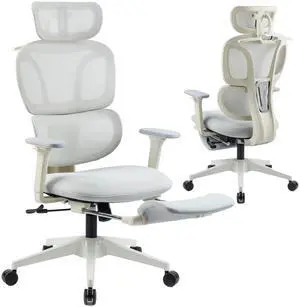 Cabevibe Ergonomic Computer Gaming Chair High Back Desk Chair with 2D Headrest, Footrest for Girl and Adults, Grey
