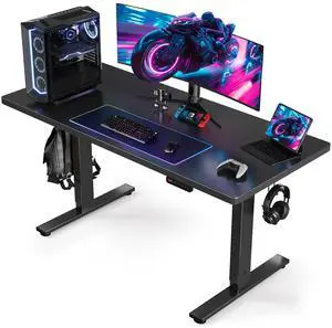 SIAGO Electric Standing Desk, Height Adjustable Gaming & Office Desk with Quiet Motor and Cable Management Black 55'' x 24''