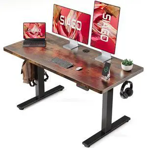 SIAGO Electric Standing Desk, Height Adjustable Gaming & Office Desk with Quiet Motor and Cable Management Maple 48'' x 24''