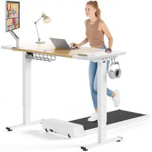 SIAGO Electric Standing Desk, Height Adjustable Gaming & Office Desk with Quiet Motor and Cable Management White&Wood 55'' x 24''