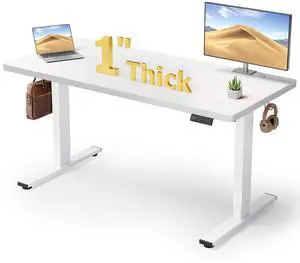 DeskShow Large Executive Desk Gaming Desk Study Writing Table with Sturdy Metal Legs Business Furniture for Home Office White 60IN