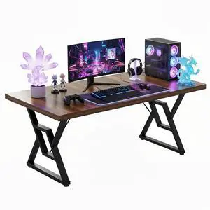 OHOHOLIVE	Thick Desktop Executive Computer Desk, Home Office Workstation with Sturdy Z-Shaped Metal Legs Maple 63IN