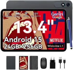 13 Inch Large Tablet ,Android 15 Tablets With Gemini AI,24GB RAM+256GB ROM, 120Hz, Octa-Core,10000mAh Fast Charge, WiFi6, Large Android Tablet with keyboard And Pen Gaming Office Suite-5-Year warranty