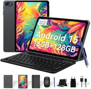 Tablets, Android 15 Tablet 10 Inch T80, 2025 New Electronics Tablets with Keyboard 18GB+128GB/2TB, 10 Inch Tablet with Pen,  6000mAh, 1080P, 5G WiFi, Bluetooth5.0, GPS, OTG, 2 Speaker