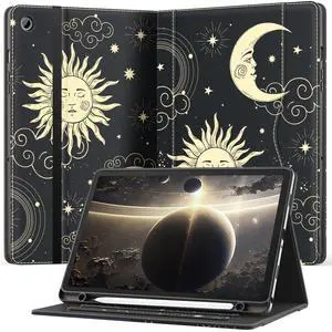 OKP Case for Samsug Galaxy Tab A9+ Plus 11 inch 2024(SM-X210/X216/X218), PU Leather Folio Cover with Multi-Angle Stand//Pen Holder, Auto Wake/Sleep Case for Galaxy A9+ 11" Tablet (Sun/Moon)