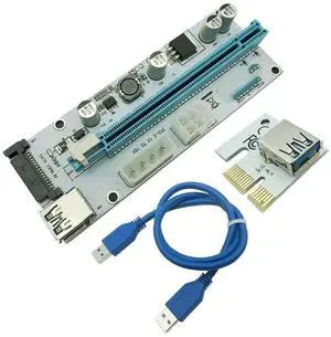 FOR 008S PC PCIe PCI-E PCI Express Riser Card 1x to 16x USB 3.0 Data Cable SATA to 4Pin IDE Molex Power Supply for Machine
