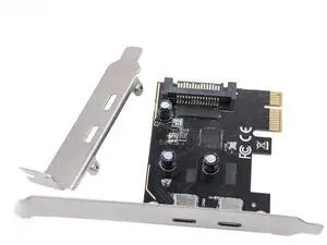 FOR PCIE to Dual Type C Expansion Card PCI Express X1 to 2Port TYPE-C USB 3.2 GEN1 5Gbps Convert Card Riser ASM1042 Chip for Desktop