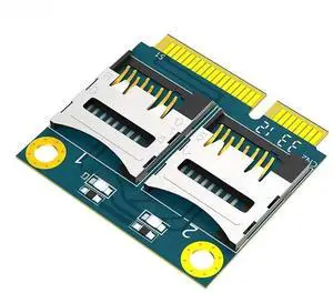 FOR Mini PCIE to Dual Micro SD TF Card T-Flash Reader Adapter Riser with Metal Extender Bracket Support Half/Full Size for Laptop PC