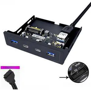 FOR 20 Pin 3.5" Floppy Bay USB Front Panel 2 Port USB 3.0 + 2 Port USB 3.2 GEN1 5Gbps Type C Expansion Adapter Connector For Desktop