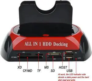 Dual Slots USB 2.0 to SATA IDE HDD Docking Station with Card Reader for 2.5 3.5 Inch IDE SATA Hard Drive