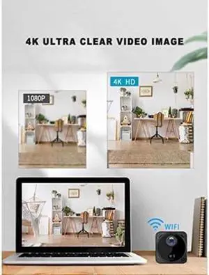 Full HD 4K Mini Spy Camera Wireless Hidden Camera with Audio Live Feed WiFi IP Camera Tiny Nanny Cam Night Vision Motion Detection Micro Security Camera Home Outdoor (with Cell Phone APP)