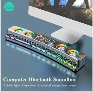 Bluetooth Speaker Wireless Game Speaker soundbar USB 3D Stereo Subwoofer AUX FM Home Clock Indoor Bluetooth Sound Bar Computer Loudspeaker 3600mAh RGB PC Gaming Speaker with Wireless Bluetooth
