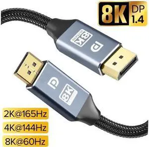 DisplayPort Cable 8K DP Cable Nylon Braided Display Port Cable V1.4 Ultra High Speed DisplayPort to DisplayPort Cable 10ft for Laptop PC TV Gaming Monitor Cable Grey