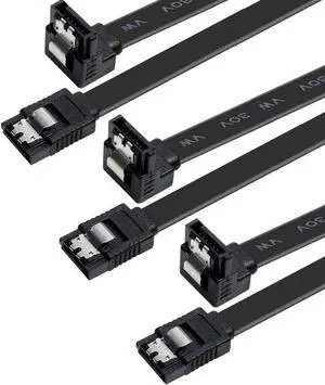 SATA Cable III, 3 Pack SATA Cable III 6Gbps 90 Degree Right Angle with Locking Latch 18 Inch for SATA HDD, SSD, CD Driver, CD Writer - Black