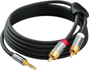 RCA to 3.5mm Audio Cable, 3.5mm Male to 2RCA Male RCA Cable, Y Splitter Stereo Audio Cable for Subwoofer, Receiver, Speakers and More, 2 Meters / 6.6ft.