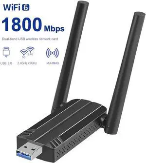 USB WiFi 6 Adapter for Desktop PC, AX1800 USB 3.0 WiFi Dongle Dual Band 5GHz/2.4GHz Wireless Network Adapter with 2x5dBi High Gain Antennas WiFi 6 Card Wireless Adapter for Windows 11/10.