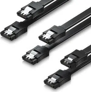 SATA Cable III, 3 Pack SATA Cable III 6Gbps Straight HDD SDD Data Cable with Locking Latch 15.75 Inch Compatible for SATA HDD, SSD, CD Driver, CD Writer - Black