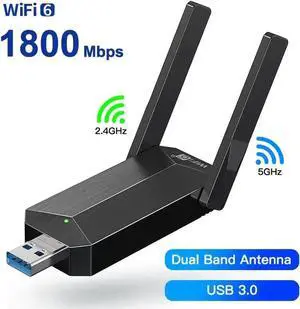 USB WiFi 6 WiFi Adapter, AX1800 USB 3.0 Dual Band (5G & 2.4G) WiFi Dongle USB Wireless Adapter with 1800Mbps, 802.11AC Wireless Network Dongle High Gain Antennas for Win 10/11 Only