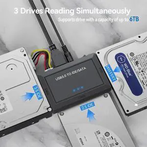 Hard Drive Reader SATA IDE to USB 3.0 Adapter, USB 3.0 to SATA/IDE Hard Drive Ultra Recovery Converter Kit Data Retrieval Device for 2.5" 3.5" HDD SSD Hard Drive Disk 5.25" DVD/CD-ROM Optical Drive