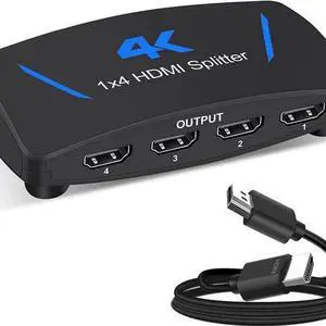 4K HDMI Splitter 1 in 4 Out,AUBEAMTO 1x4 HDMI Splitter Duplicate/ Mirror Screen, 4 Port HDMI Splitter Powered Support 4Kx2K@30Hz 3D for PS5, Roku, TV Box - 1 Source to 4 Displays