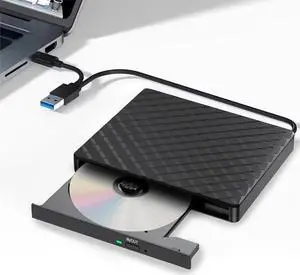 External CD DVD Drive, USB 3.0 and Type-C Portable CD/DVD +/-RW Drive Reader, Optical CD Burner Rewriter Slim DVD Player External Disk Drive for Laptop, Desktop, Mac, Mac OS, Windows, Linux (Black)