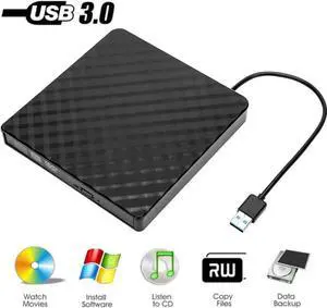 External CD/DVD Drive, USB 3.0 Ultra Slim Portable DVD Writer External USB CD Drive DVD ROM CD Player/Rewriter +/-RW writer Burner player, Great Compatible With Windows/Mac OS/Laptop/PC/Desktops