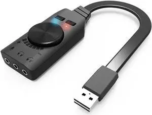 External Sound Card Virtual 7.1CH USB Sound Card Volume Adjustable 3-Port Output for Gaming Headset Earphone PS4 Laptop Desktop Windows Mac OS Linux, Plug Play