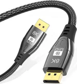 8K DisplayPort Cable 6.6FT,DP 1.4 Cable Nylon Braided/Aluminum Alloy(4K@144Hz,8K@60Hz) Ultra HD High Speed Computer Accessories Cable for Laptop PC TV etc-Gaming Monitor (Black)