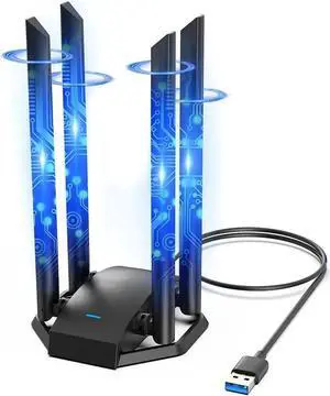 USB WiFi Adapter for Desktop PC, AC1300Mbps USB Wireless Adapter Dual Band 2.4GHz 400Mbps + 5.8GHz 867Mbps, 4x 6dBi High Gain Antennas, USB 3.0 WiFi Dongle for Windows 7/8/8.1/10/11, XP, Linux