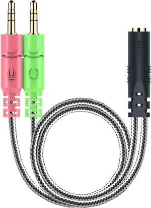 Headphone Splitter for Computer CTIA 3.5mm TRRS Female to Dual TRS Male Mic Audio Jack Y Adapter Headset Splitter Cable for PC Laptop to Gaming Headset - 8inch/20cm