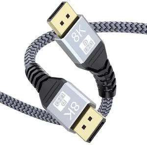 8K DisplayPort Cable 8FT DP Cable Display Port to Display Port 1.4 8 Feet (8K@60Hz 4K@144Hz 2K@240Hz 32.4Gbps Dynamic HDR 3D HDCP2.2) for Monitor Graphics Card PC Laptop