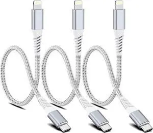 Short USB C to Lightning Cable6 inch 3 PackBraided Type C to Lightning Cable PD Fast Charging 0.5 Foot USBC to Lightning Cable for iPhone 14 13 12 Pro Max Mini 10 8 Plus XR XS SE AirPods
