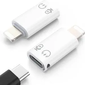 USB C to Lightning Adapter Lightning Male to USB C Female Adapter Compatible with iPhone 14/13/12/11 Pro Max/iPad/iPod/AirPods Support Charging Data Transfer Headphones & OTG Function White