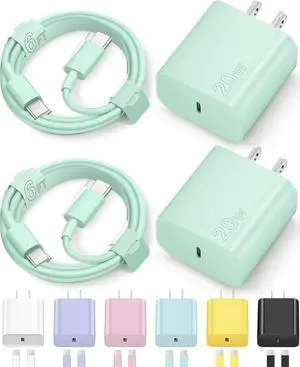 Charger for iPhone 16 15 Charger Fast Charging Type C Charger USB C Charger Block iPhone 16 Charger with 2 Pack 6FT Cable for iPhone 16/16 Plus/16 Pro/16 Pro Max/iPhone 15/15 Pro Max/(Green)